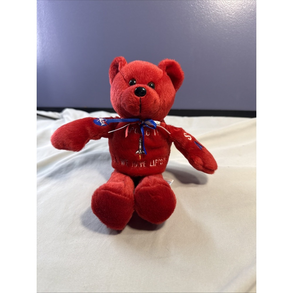 1999 Treasure Champs Apollo 11 Liftoff Red Plush Bear 30 Yr Anniversary 1st Gen